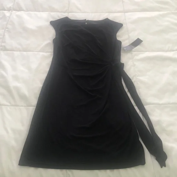 NWT Chetta B sleeveless Little black dress with side belt attached to tie - Picture 1 of 9